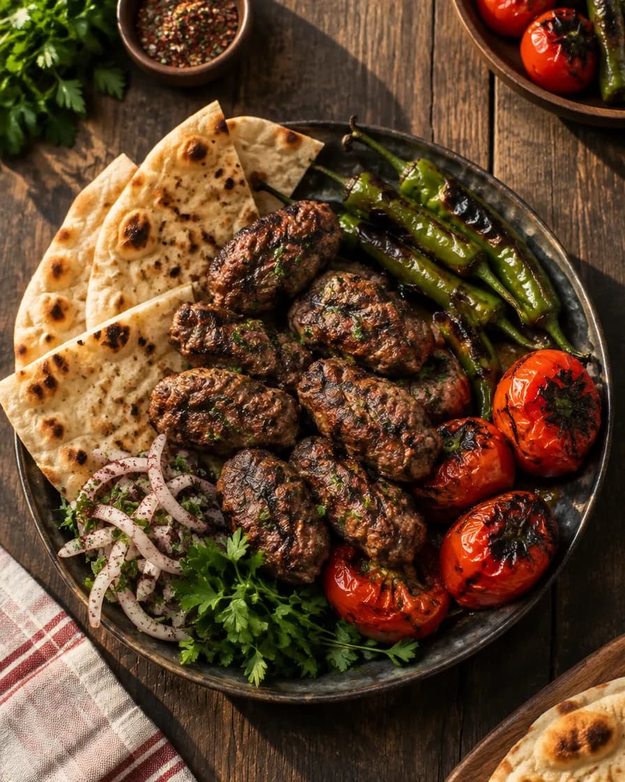 Izgara köfte ve közlenmiş biber